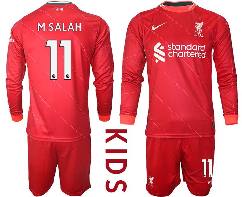 Cheap Youth 2021-2022 Club Liverpool home red Long Sleeve 11 Soccer Jersey